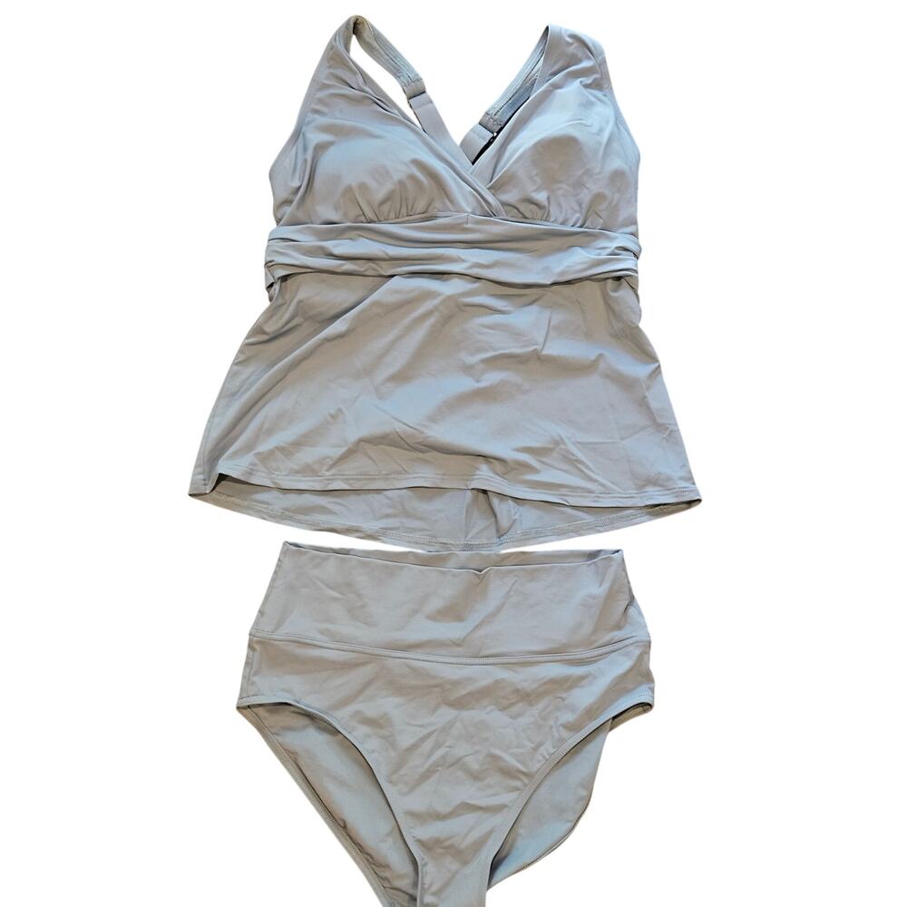 Lands End tankini bikini swimsuit light blue womens size 10 DD full coverage